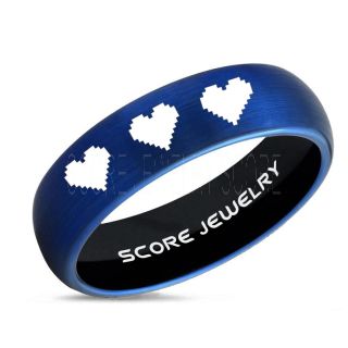 Legend of Zelda Ring, 8 Bit Hearts Ring, Zelda Wedding Ring, Zelda Wedding Band, Gamer Ring, Blue Tungsten Ring, Blue Wedding Band, 8 Bit Hearts Zelda Ring