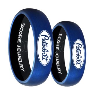 Peterbilt Rings, Peterbilt Jewelry, 2 Piece Couple Set Blue Tungsten Rings, Trucker Rings, Truck Driver Rings, Driver Rings, Blue Tungsten Wedding Bands
