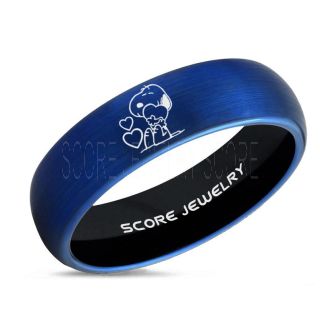 Snoopy Ring, Snoopy Wedding Ring, Snoopy Wedding Band, Blue Tungsten Ring, Blue Ring, Blue Wedding Band, Blue Wedding Ring