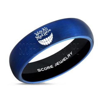 We're All Mad Here Ring, Alice in Wonderland Ring, Alice in Wonderland Wedding Ring, Alice in Wonderland Jewelry, Blue Tungsten Ring, Blue Ring, Blue Wedding Band, Blue Wedding Ring