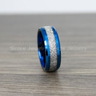 Meteorite Ring, Blue Tungsten Band with Meteorite Inlay, Meteorite Wedding Band, Meteorite Wedding Ring, Blue Tungsten Ring, Blue Wedding Band