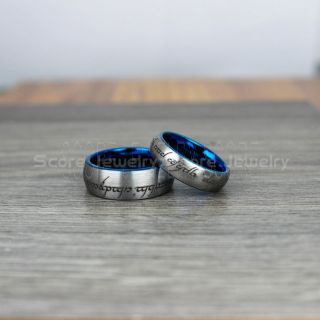 Elvish Rings, Tengwar Rings, 2 Piece Couple Set Customize Your Own Text in Elvish, Elvish Silver Wedding Bands, Silver Elvish Wedding Rings, Silver Tungsten Bands
