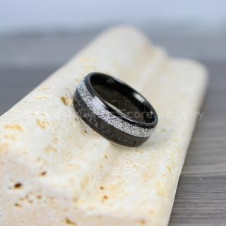 Meteorite Ring, Black Tungsten Band with Meteorite Inlay, Meteorite Wedding Band, Meteorite Wedding Ring, Black Tungsten Ring, Black Wedding Band