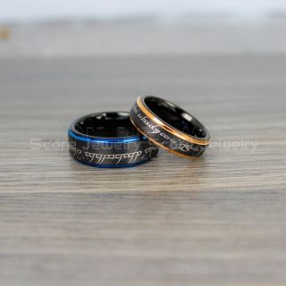 Elvish Rings, Tengwar Rings, Customize Your Own Text in Elvish, 2 Piece Couple Set Elvish Black Wedding Bands, Black Elvish Wedding Rings, Black Tungsten Bands