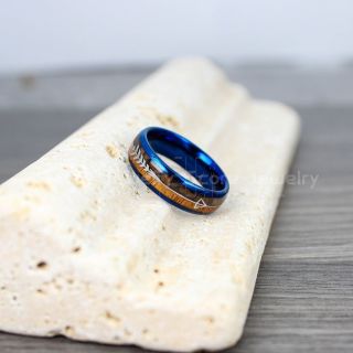 Koa Wood Ring, Koa Wood Wedding Band, 6mm Blue Tungsten Band with Domed Edge and Koa Wood Inlay, Koa Wood Tungsten Wedding Ring