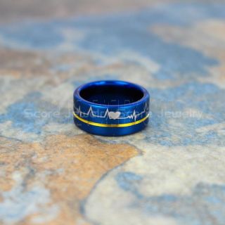 Heartbeat Ring, Electrocardiogram Ring, Heartbeat Wedding Band, Blue Electrocardiogram Tungsten Wedding Band, Blue Wedding Band, Heartbeat Wedding Ring
