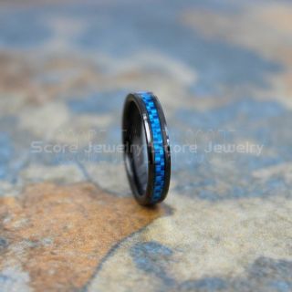 Black Tungsten Ring, Blue Tungsten Ring, Black Wedding Band, Black Tungsten Ring with Blue Carbon Fiber Inlay, Black Tungsten Wedding Band