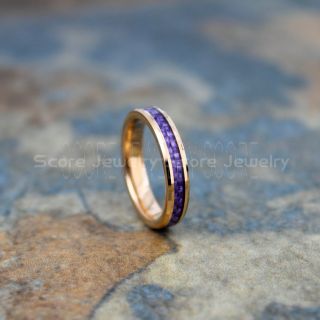14K Rose Gold Tungsten Ring, Rose Gold Tungsten Ring, Rose Gold Wedding Band, Rose Gold Tungsten Ring with Purple Carbon Fiber Inlay, Rose Gold Tungsten Wedding Band