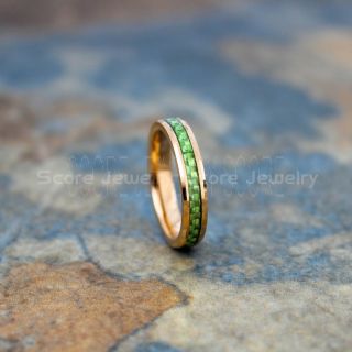 14K Rose Gold Tungsten Ring, Rose Gold Tungsten Ring, Rose Gold Wedding Band, Rose Gold Tungsten Ring with Green Carbon Fiber Inlay, Rose Gold Tungsten Wedding Band