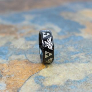 Zelda Ring, Gamer Ring, Legend of Zelda Ring, Zelda Wedding Ring, Zelda Wedding Band, Black Tungsten Ring, Black Wedding Band