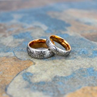 Zelda Rings, Gamer Rings, 2 Piece Couple Set Legend of Zelda Rings, Zelda Wedding Rings, Zelda Wedding Bands, Gunmetal Tungsten Rings, Gunmetal Wedding Bands