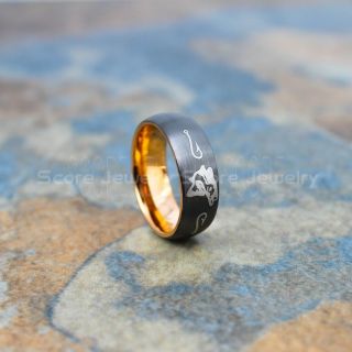 Fishing Ring, Fish Hook Ring, Bass Ring, Bass Fishing Ring, Gunmetal Ring, Gunmetal Tungsten Ring, Gunmetal Wedding Band, Hunting Ring, Fish Hooks Wedding Band