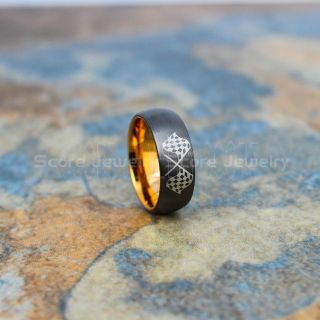Racing Ring, Racing Flag Ring, Checkered Flag Ring, Chequered Flag Ring, Gunmetal Tungsten Ring, Auto Racing Ring, Gunmetal Wedding Band, Gunmetal Tungsten Ring