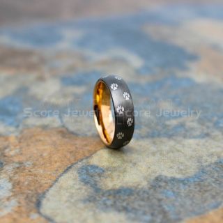 Puppy Paws Ring, Puppy Paws Wedding Band, Gunmetal Tungsten Ring, Gunmetal Wedding Band, Gunmetal Tungsten Band, Puppy Paws Ring