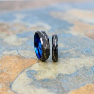 Baseball Rings, 2 Piece Couple Set Baseball Rings, Baseball Stitch Pattern Rings, Black Tungsten Rings, Black Rings, Black Wedding Bands, Black Wedding Rings, Baseball Stitch Rings, Black Tungsten Bands