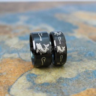 Pike Rings, Northern Pike Rings, Pike Jewelry, 2 Piece Couple Set Fishing Rings, Fish Hook Rings, Black Tungsten Rings, Black Wedding Bands, Hunting Rings, Fish Hooks Wedding Bands