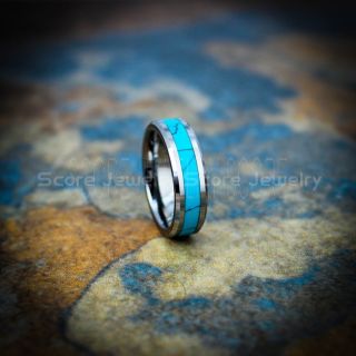 Turquoise Rings, Turquoise Wedding Bands, Silver Tungsten Bands, Turquoise Inlay Wedding Rings, Silver Tungsten Wedding Rings