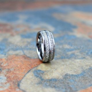 Meteorite Ring, Meteorite Wedding Ring, Silver Tungsten Band with Meteorite Inlay, Meteorite Wedding Band, Meteorite Wedding Ring, Silver Tungsten Ring