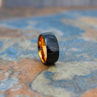 Black Tungsten Ring, Classic 10mm Black Tungsten Wedding Band with 14K Rose Gold Interior, Black Wedding Band, Black Wedding Ring, Black Tungsten Wedding Ring