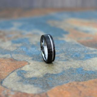 Black Tungsten Wedding Band Brushed Finish Off Center Groove, Black Tungsten Wedding Ring, Black Wedding Band