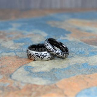 Zelda Rings, Gamer Rings, 2 Piece Couple Set Legend of Zelda Rings, Zelda Wedding Rings, Zelda Wedding Bands, Black Tungsten Rings, Black Wedding Bands