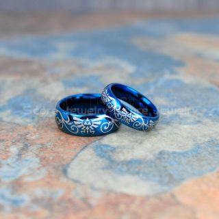 Zelda Rings, Blue Legend of Zelda Rings, 2 Piece Couple Set Zelda Wedding Rings, Zelda Wedding Bands, Blue Tungsten Rings, Blue Wedding Bands