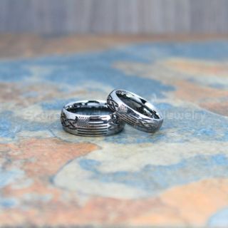 American Flag Ring, 2 Piece Couple Set American Flag Wedding Band with Celtic Knot Pattern, 8mm Silver Tungsten Ring, Silver Wedding Band, Silver Tungsten Band, Military Ring