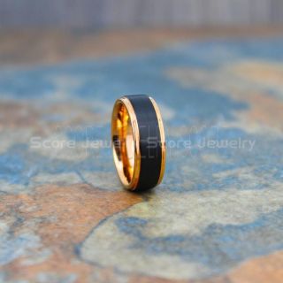 14K Rose Gold Tungsten Ring, Classic 8mm Rose Gold Tungsten Wedding Band with Black Exterior, Black Wedding Band, Black Wedding Ring, Black Tungsten Wedding Ring