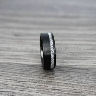 Meteorite Ring, Black Tungsten Band with Meteorite Inlay, Meteorite Wedding Band, Meteorite Wedding Ring, Black Tungsten Ring, Black Wedding Band