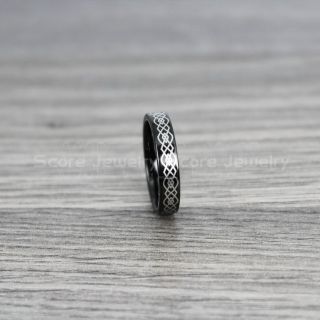 Celtic Knot Ring, Celtic Ring, Claddagh Ring, Celtic Claddagh Wedding Band with Celtic Knot Pattern, 4mm Black Tungsten Ring, Black Wedding Band, Black Tungsten Band