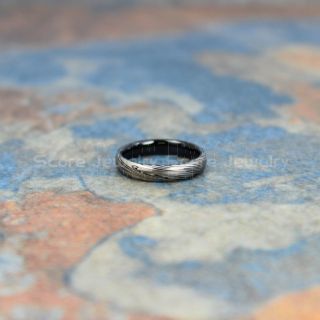 Damascus Steel Ring, Damascus Steel Wedding Band, Black Tungsten Ring, Black Tungsten Band Damascus Steel Pattern Laser Engraved, Tungsten Wedding Ring