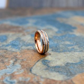 Meteorite Ring, 14K Rose Gold Tungsten Band with Meteorite Inlay, Meteorite Wedding Band, Meteorite Wedding Ring, Rose Gold Tungsten Ring, Rose Gold Wedding Band