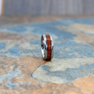 Damascus Steel Ring, Damascus Steel Wedding Ring, Koa Ring, Koa Wood Ring, Koa Wood Wedding Band, Silver Wedding Band, Silver Tungsten Ring
