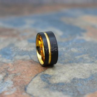 Black Tungsten Wedding Band Brushed Finish Off Center Groove, Black Tungsten Wedding Ring, Black Wedding Band