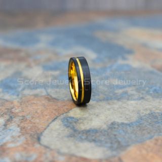 Black Tungsten Wedding Band Brushed Finish Off Center Groove, Black Tungsten Wedding Ring, Black Wedding Band