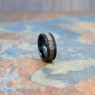 Deer Antler Ring, Deer Antler Wedding Band, Antler Ring, Antler Wedding Ring, Deer Antler Wedding Ring, Black Tungsten Band, Genuine Deer Antler Inlay Ring