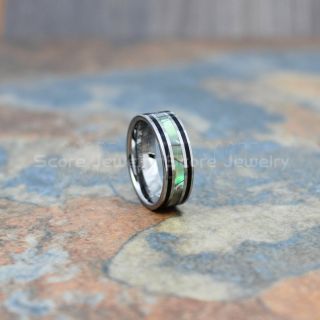 Abalone Shell Ring, Silver Tungsten Ring, Silver Tungsten Band with Abalone Shell Inlay, Abalone Shell Wedding Band, Abalone Shell Wedding Ring, Silver Tungsten Wedding Ring