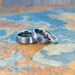 Silver Wedding Bands, Silver Wedding Rings, 3 Piece Wedding Ring and Engagement Couple Ring Set, Silver Wedding Bands