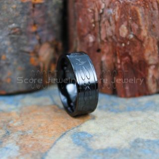 Deer Antler Ring, Deer Tracks Ring, Deer Antler Jewelry, Black Titanium Ring, Black Titanium Wedding Band