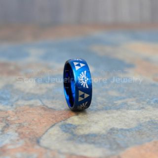 Zelda Rings, Blue Legend of Zelda Rings, Zelda Wedding Rings, Zelda Wedding Bands, Blue Tungsten Rings, Blue Wedding Bands