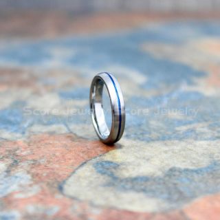 Silver Tungsten Ring, Silver Tungsten Wedding Band with Blue Groove, Silver Wedding Band, Silver Wedding Ring, Silver Tungsten Wedding Band