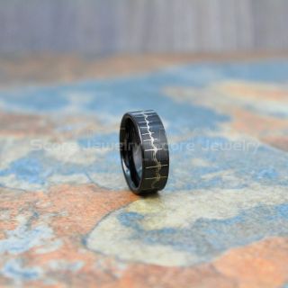 Lineworker Ring, Lineworker Jewelry, Powerline Technician Ring, Power Lines Ring, Power Lines Design Black Tungsten Wedding Ring, Black Tungsten Band