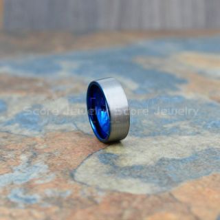 Classic 8mm Blue Tungsten Ring with Flat Edge, Blue Tungsten Wedding Band, Blue Wedding Band, Blue Wedding Ring, Blue Tungsten Wedding Ring
