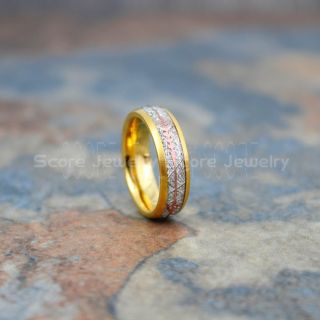 Meteorite Ring, 14K Yellow Gold Tungsten Band with Meteorite Inlay, Meteorite Wedding Band, Meteorite Wedding Ring, Yellow Gold Tungsten Ring, Yellow Gold Wedding Band