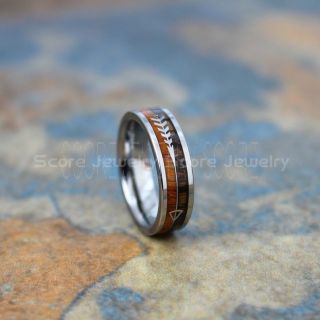 Koa Wood Ring, Koa Wood Wedding Band, 6mm Silver Tungsten Band with Flat Edge and Koa Wood Inlay, Koa Wood Tungsten Wedding Ring