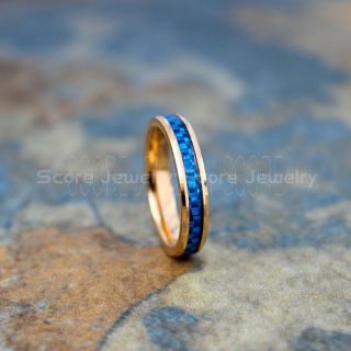 14K Rose Gold Tungsten Ring, Rose Gold Tungsten Ring, Rose Gold Wedding Band, Rose Gold Tungsten Ring with Blue Carbon Fiber Inlay, Rose Gold Tungsten Wedding Band