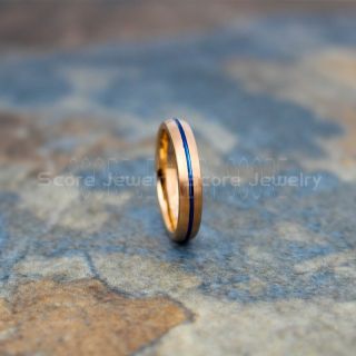 Rose Gold Tungsten Ring, Rose Gold Tungsten Wedding Band with Blue Groove, Rose Gold Wedding Band, Rose Gold Wedding Ring, Rose Gold Tungsten Wedding Band