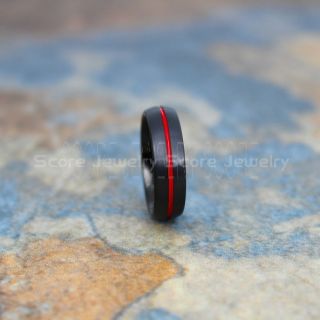 Black Tungsten Ring, Red Ring, Black Tungsten Wedding Band, Black Wedding Band with Red Grooves, Black Wedding Ring, Black Tungsten Wedding Ring