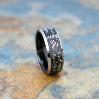 Second Amendment Ring, Military Ring, American Flag Ring, Black Tungsten Ring, Military Ring, Military Wedding Ring, Black Wedding Band, Black Tungsten Wedding Band