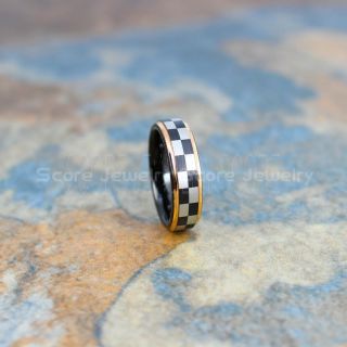 Racing Ring, Racing Flag Ring, Checkered Flag Ring, Chequered Flag Ring, Black Tungsten Ring, Auto Racing Ring, Black Wedding Band, Black Tungsten Ring